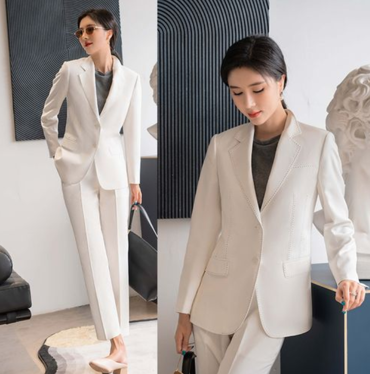 白色女士小西裝套裝，職業女士西裝氣質高雅,果斷干練